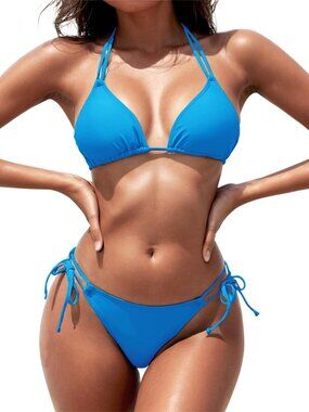 Women's Triangle Bikini Sets Two Piece Double Straps Halter